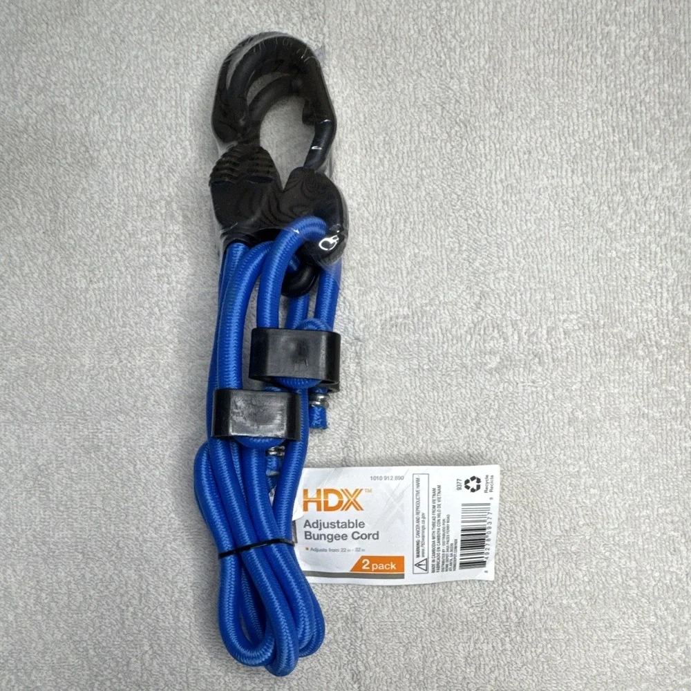 HDX Adjustable Bungee Cords 24 in Blue Plastic Hooks, 2 Pack